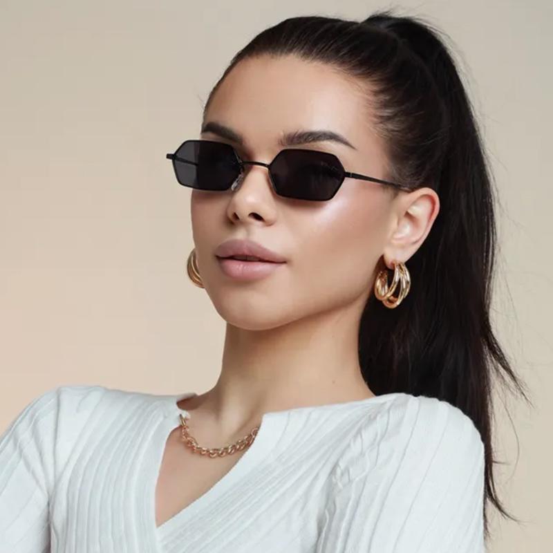 Metal Small Frame Polygonal Sunglasses For Women Trendy Retro Glasses Personality High-end Sunglasses 340