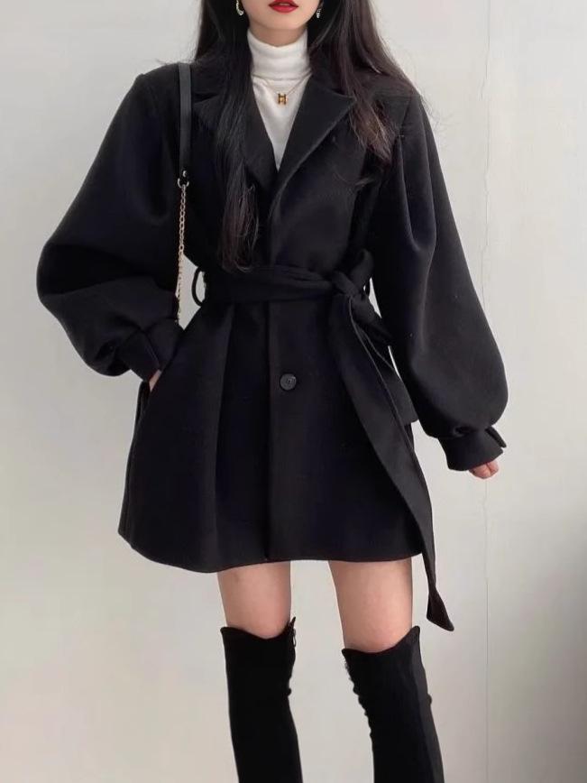 Verdickter Wollstoff Britischer Stil Mittellanger Damen Trenchcoat - Drache und Phönix Herbst/Winter Kollektion