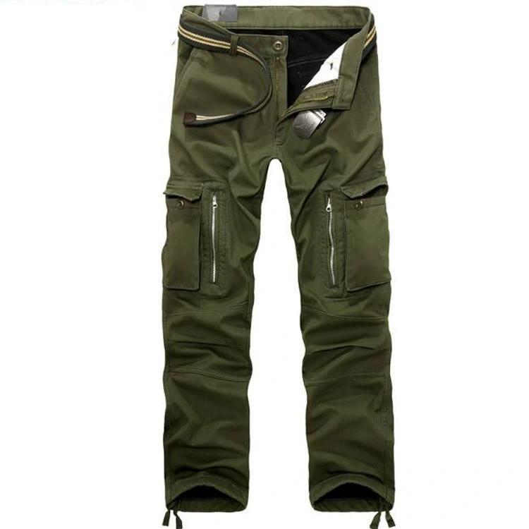 Men's Winter Thick Warm Cargo Pants Casual Fleece Pockets Plus Velvet Trouser Fashion Loose Baggy Jogger Worker Male Pants Plus Size 40 No Belt