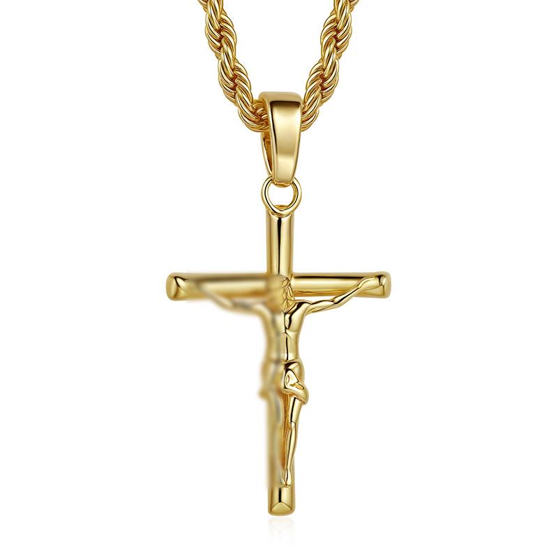 European and American Cross Necklace, Plated with 18k Gold, Does Not Fade, Personalized High-end Cross Pendant for Men