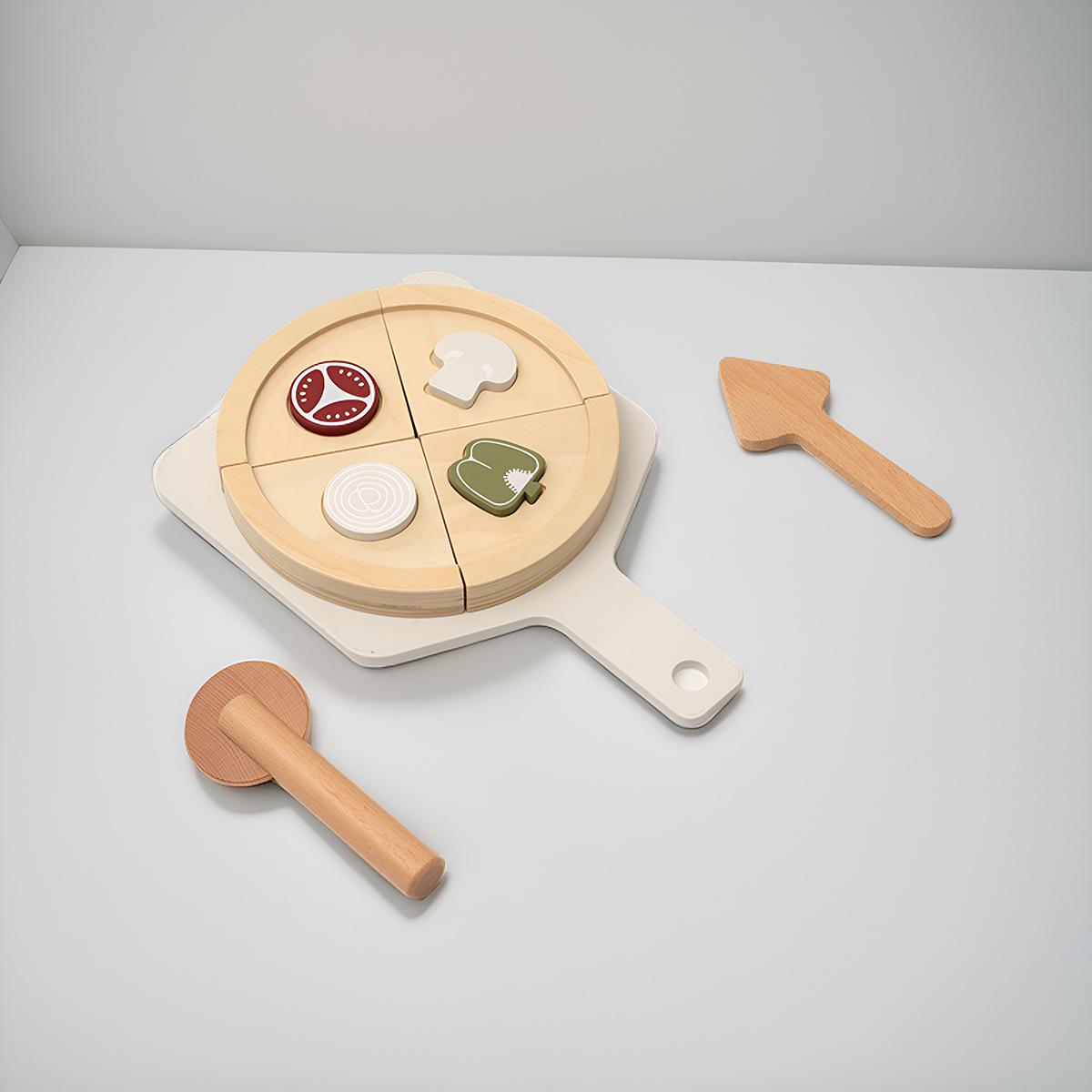 

Wooden Pizza Puzzle & Pretend Play Set for Kids - Interactive Hands-on Kitchen Toy.