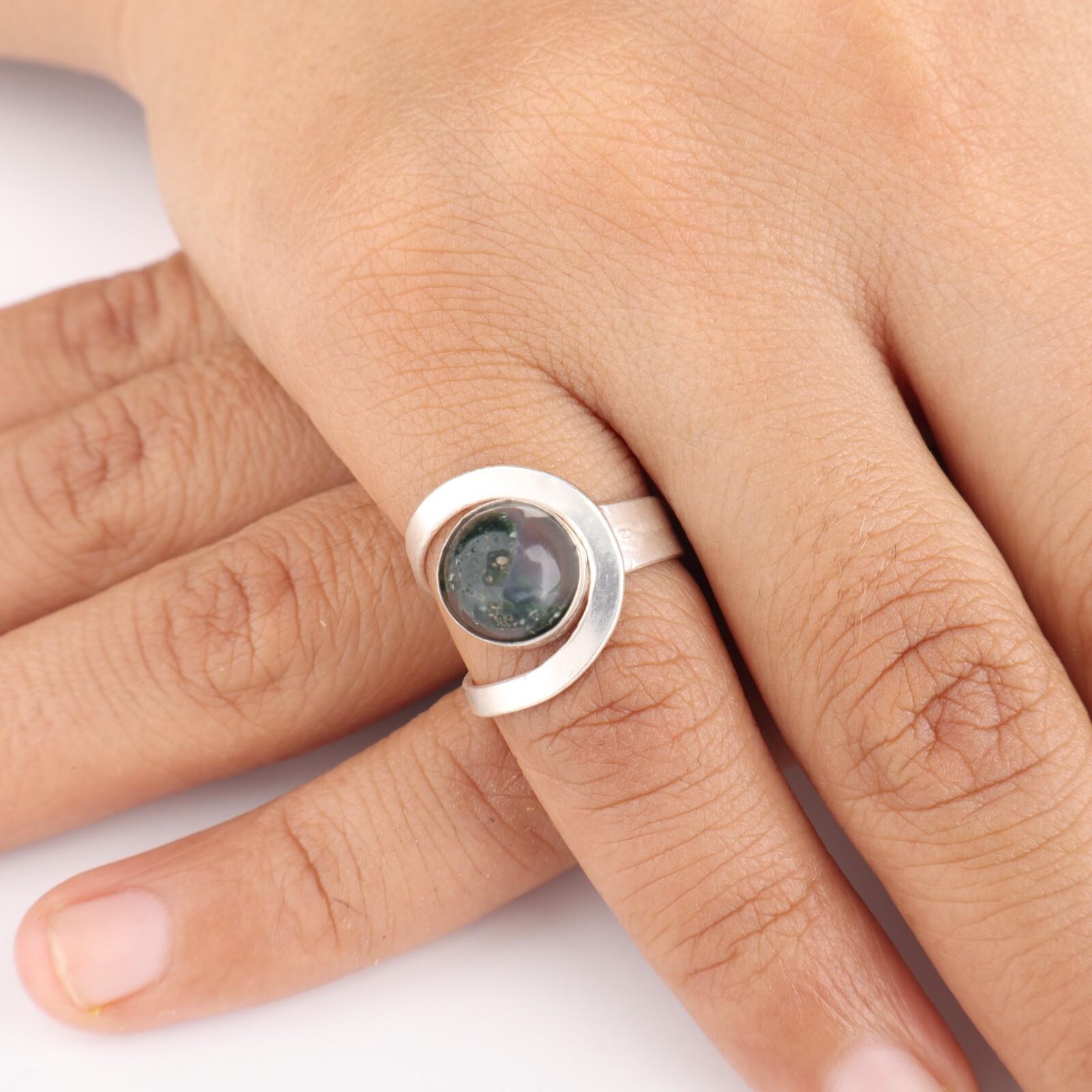 

Редкий моховой агат драгоценный камень 925 стерлинговое серебро женский подарок ювелирное изделие ручной работы кольцо RR-68-22 9.25