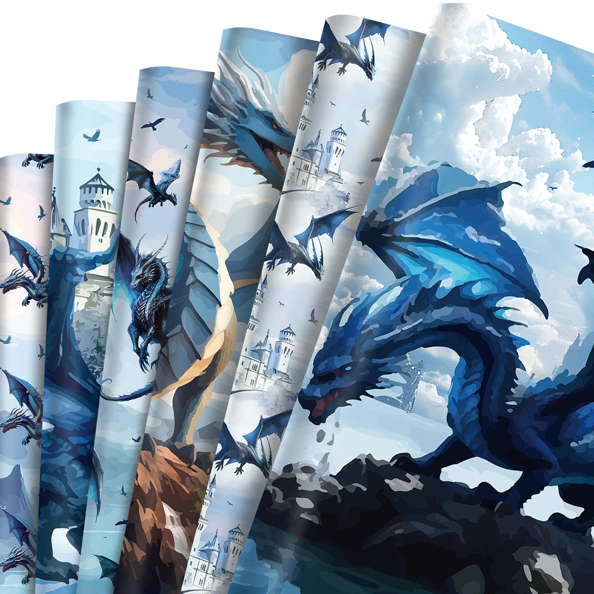 

Dragon Wrapping Paper Blue Kids Gift Wrap Gift Wrap Sheets High-Quality Blue Dragon Paper For Shower Magical Party Holiday синій
