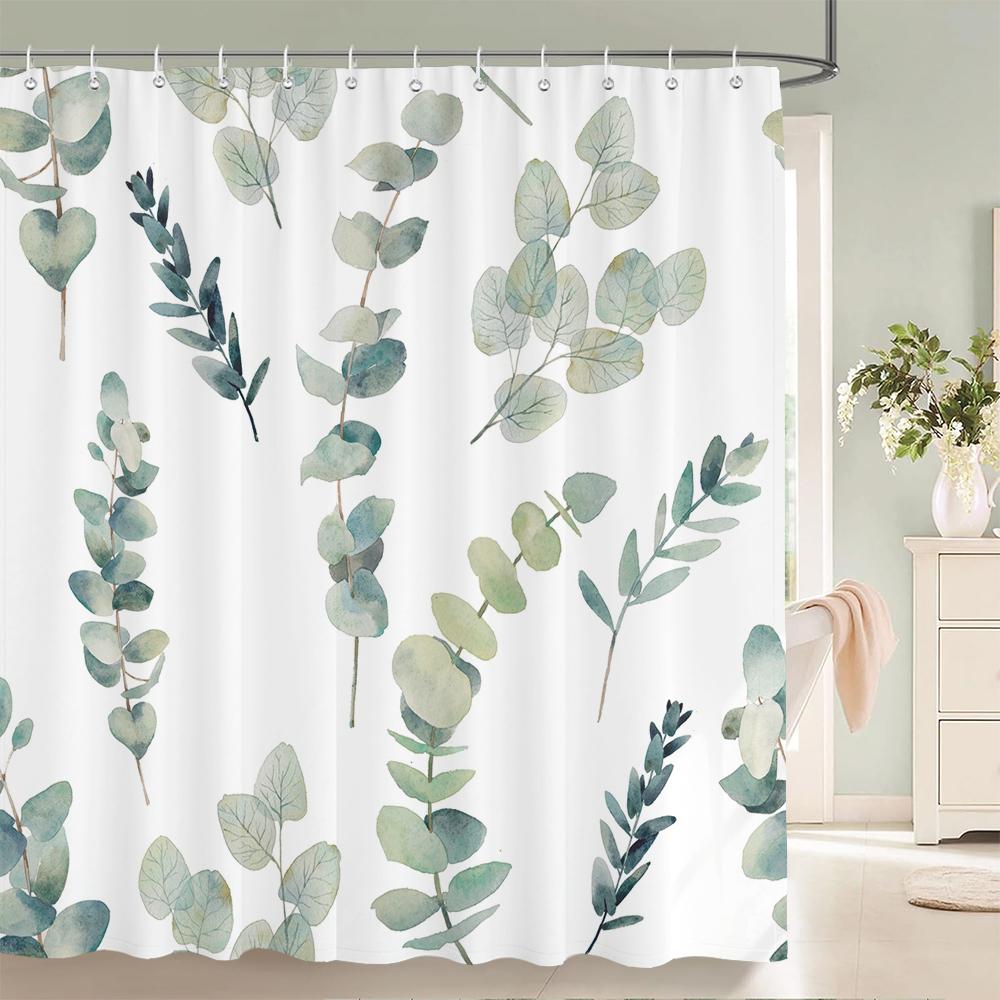 Leaves Plant Tree leaf Small Fresh Shower Curtains Bathroom Curtain Frabic Waterproof Polyester Decor Bathtub Screen with Hooks