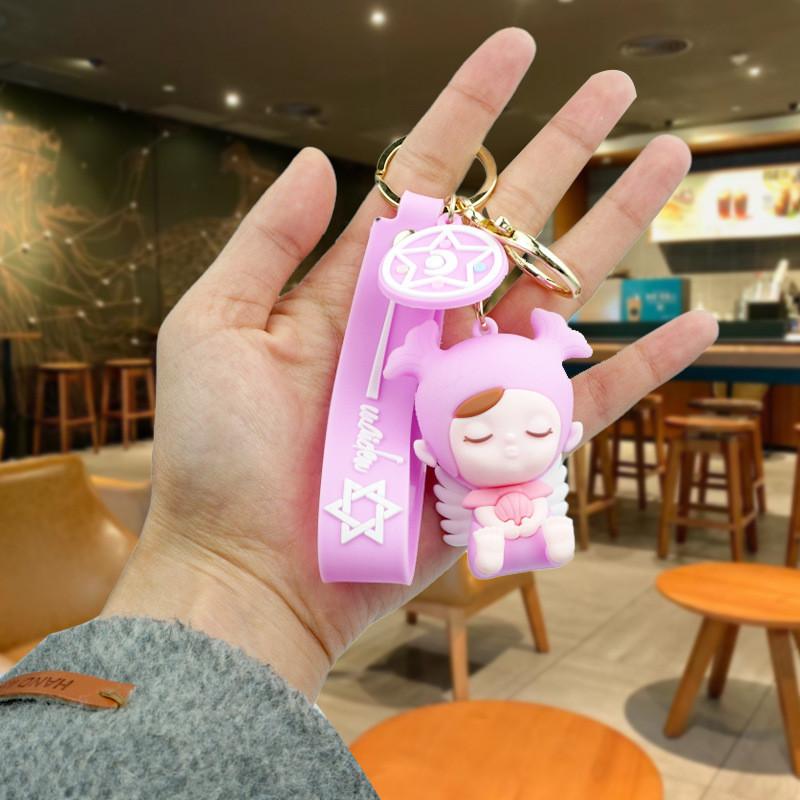 

Детский креативный брелок-ангел, мультяшный стиль, резиновый брелок, аксессуар для сумки фиолетовый