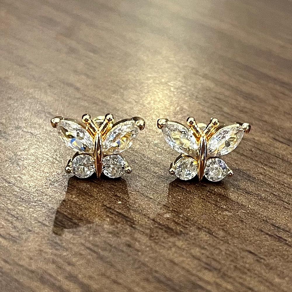 Korean Simple Zircon Small Butterfly Stud Earrings Female Internet Celebrity Style Exquisite Mini Bow Earrings