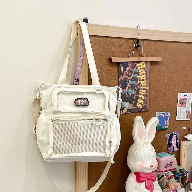 

Y2K New Cute Ita Bag Large Capacity Shoulder Bag Messenger Bag Lolita Girls Transparent Crossbody Bag DIY Display Casual Handbag 31X27X11CM білий