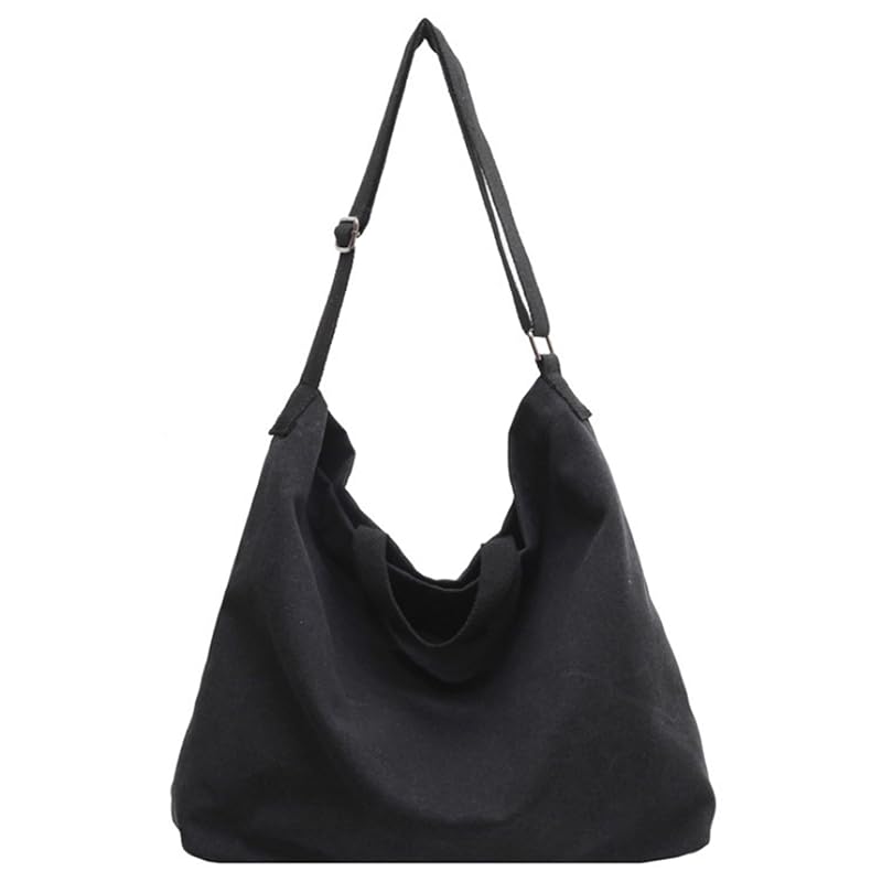 

[Aquamie] canvas tote bag Made of cloth Crossbody with handle simple Plain color 2way large capacity commute Commuting to school (black)
