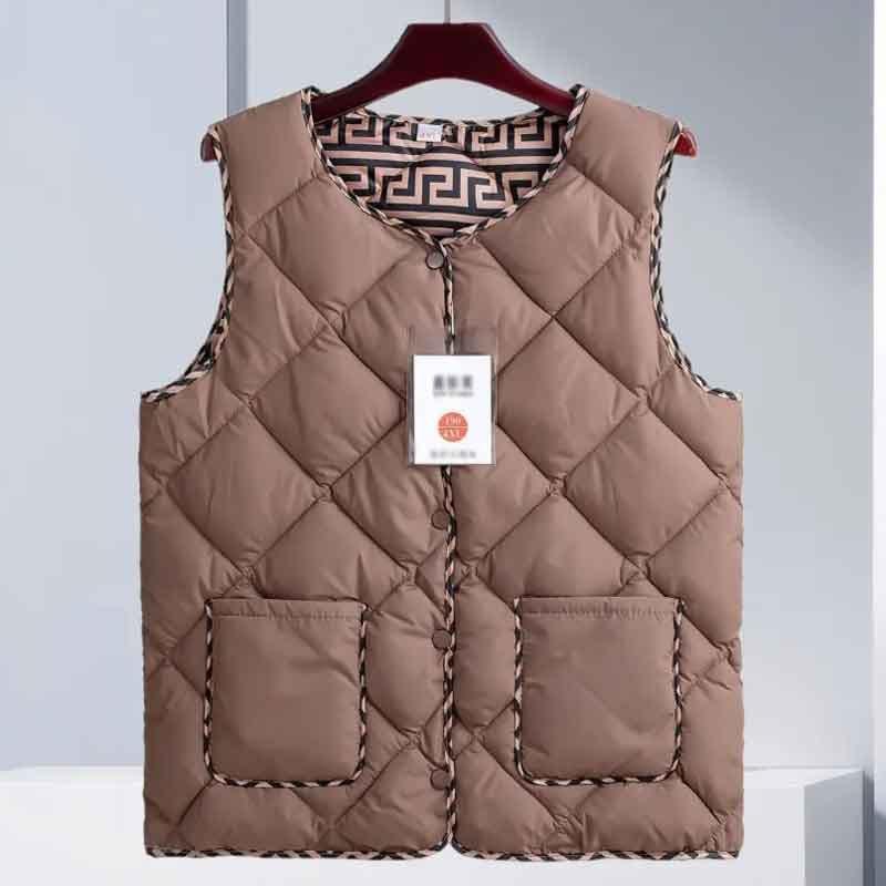 Autumn and Winter New Light Down Cotton Vest Women's Short Pattern Vest Round Neck Fashion Horse