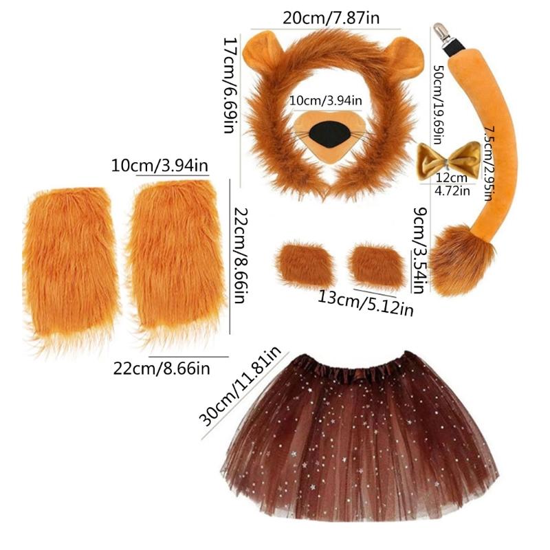 Animal Cosplay Costume for Kid Birthday Cosplay Party, Halloween Lion Dress up Costume, Lion Hairband, Tail, Bowtie