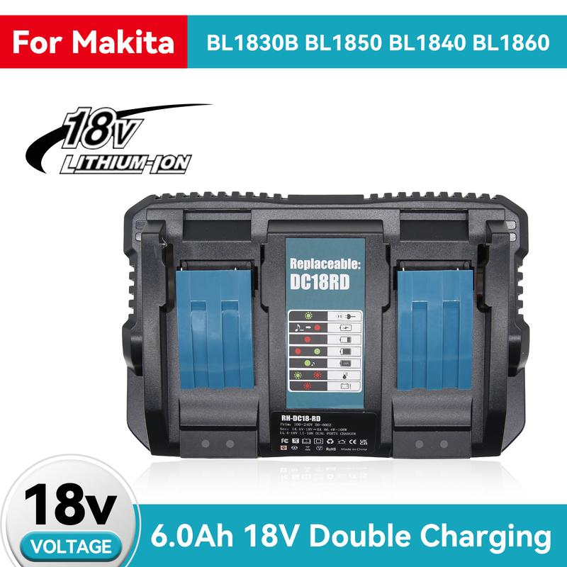 DC18RD 18V Dual Charger For Makita BL1830 BL1415 BL1430 BL1840 BL1850 BL1860 14.4V-18V Li-ion Battery Replacement 6A Charger