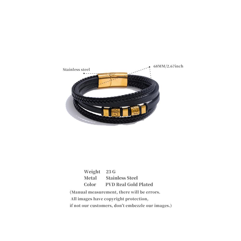 Yhpup 68mm Leather Braided Handmade Layered Men Bracelet Bangle Jewelry Waterproof Stainless Steel Personalized Accessories