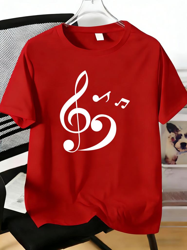 Unisexs Tee Heart Shaped Music Note Symbol Graphic Print Cotton Short Sleeve Male Casual Streetwear Outdoor Daily Basic Fashion Top