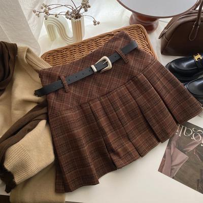 Korean Style Winter Woolen Kawaii Mini Skirts Women Fashion Y2K Streetwear Tartan Pleated Plaid Skirt High Waist A-Line Skirt