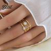 Titanium Steel Statement Rings 6Pcs Open Adjustable Flower Heart Sun