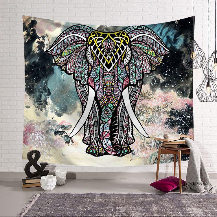 Nordic INS Elephant Background Fabric Cross Border Decoration Wall Carpet Home Decoration Wall Carpet Colorful Elephant Background Hanging Fabric