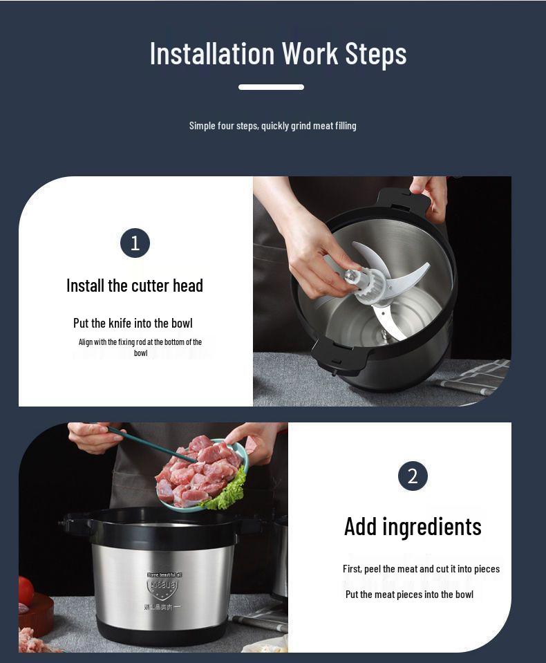 Elektrische Fleischwolf & Edelstahl-Gemüseschneider, 10L/6L Große Kapazität, für Teigtaschenfüllung, Chili, Knoblauchpaste und Kartoffelstampfer-Funktionen.