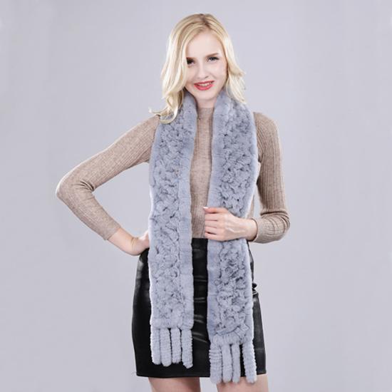 New Arrival Russian Women Real Rex Rabbit Fur Scarves Ladies Winter Natural Rex Rabbit Fur Scarves Knit Tassel Real Fur Shawls