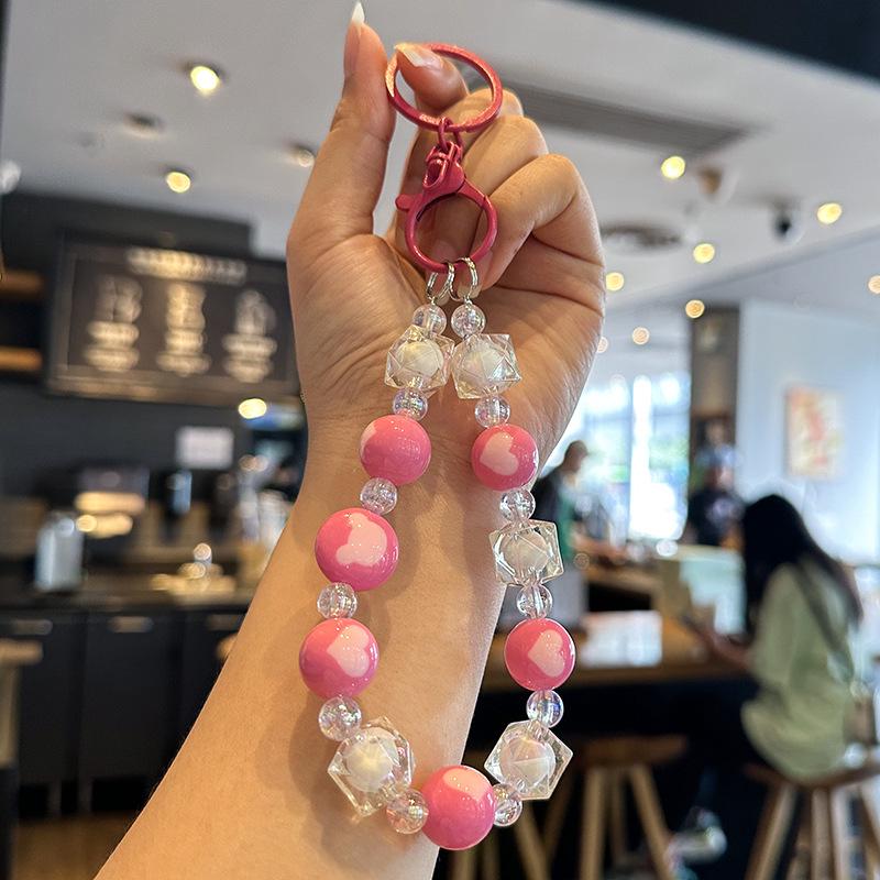 Net Red Beaded Bracelet Keychain: Cute DIY Candy Pendant & Anti-lost Phone Chain
