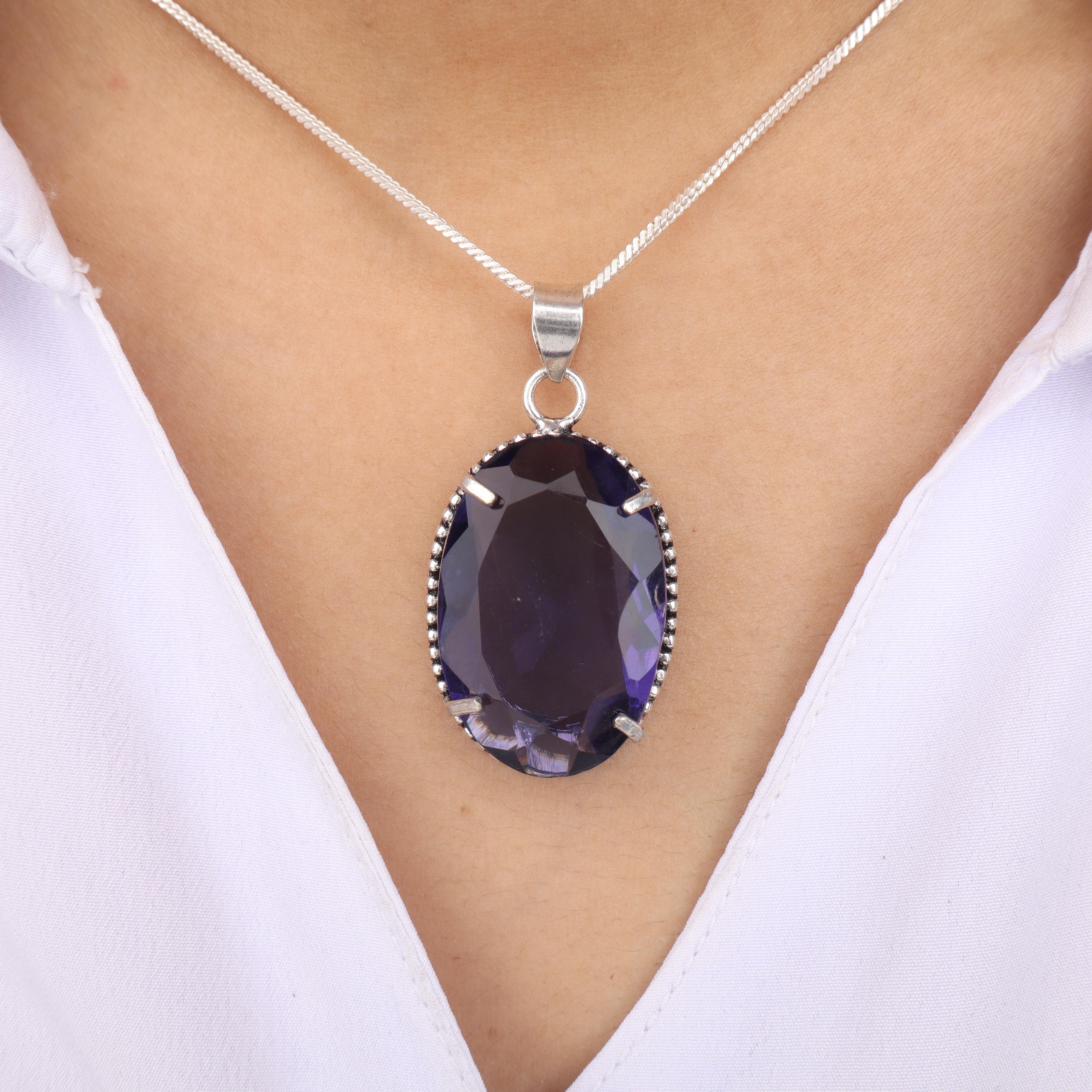 

Iolite Gemstone Silver Unique Pendant 1.75 , 925 Sterling Silver Jewelry, Iolite Pendant For Women, Partywear Chain Pendant PP-63-8