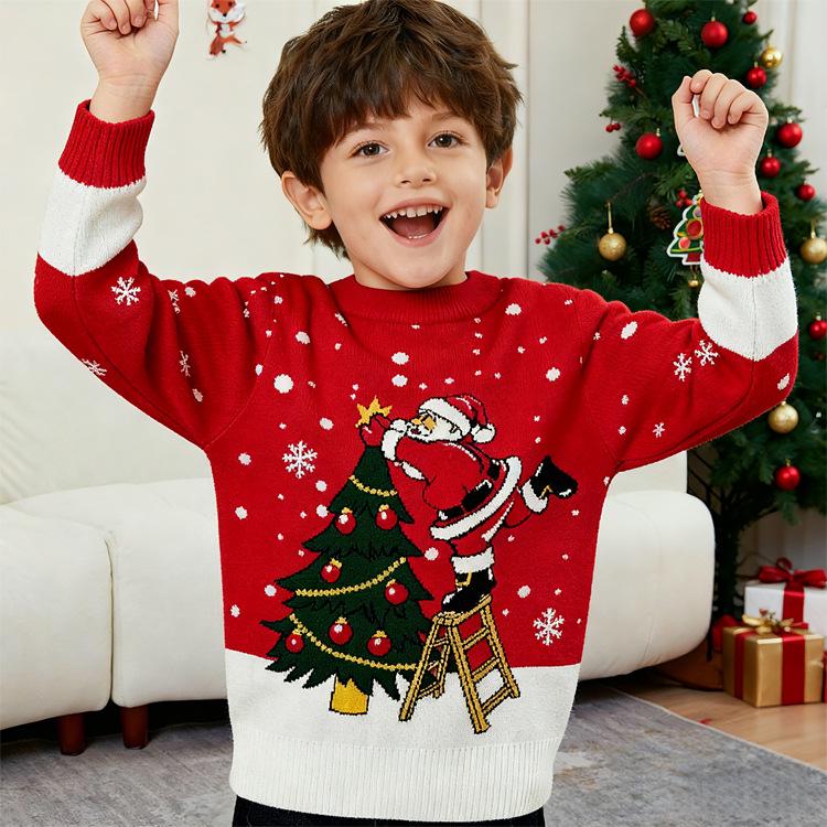 Christmas Family Pullover Sweater - Parent-Child Tree Jacquard Knit