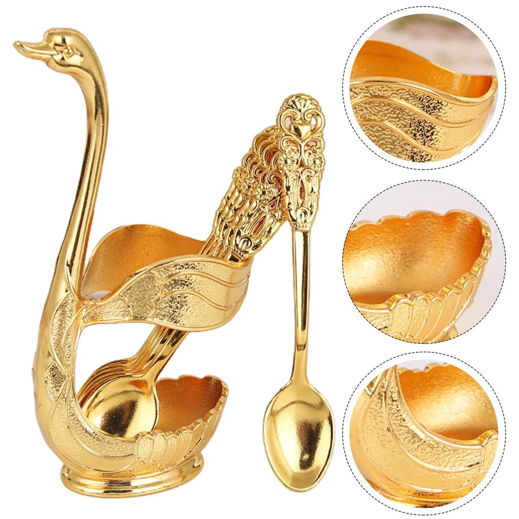 6pcs For Swan Fork and Spoon Set with Decorative Holder for Home Use Dining Office Receptions Parties and Outdoor Picnics