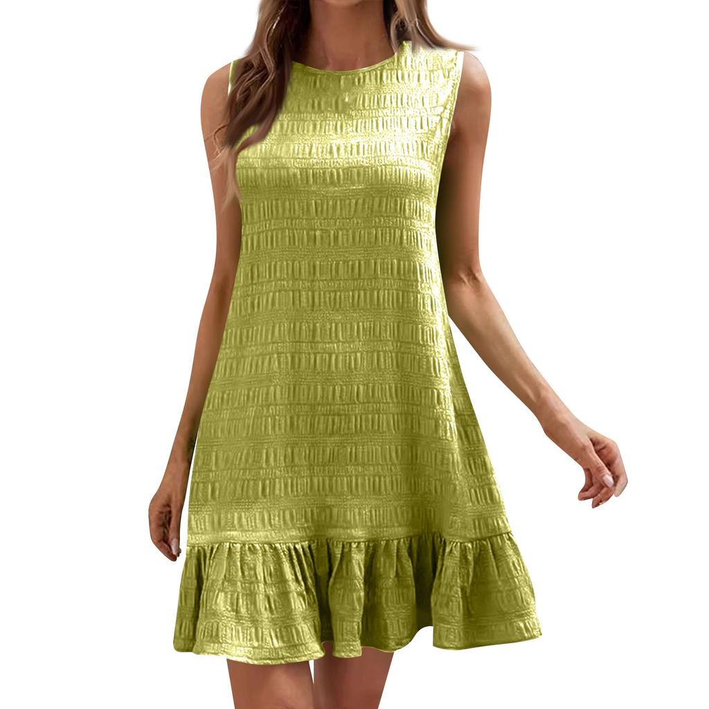 Women's Fashion Loose Versatile Sleeveless Round Neck Casual Solid Color Dresses