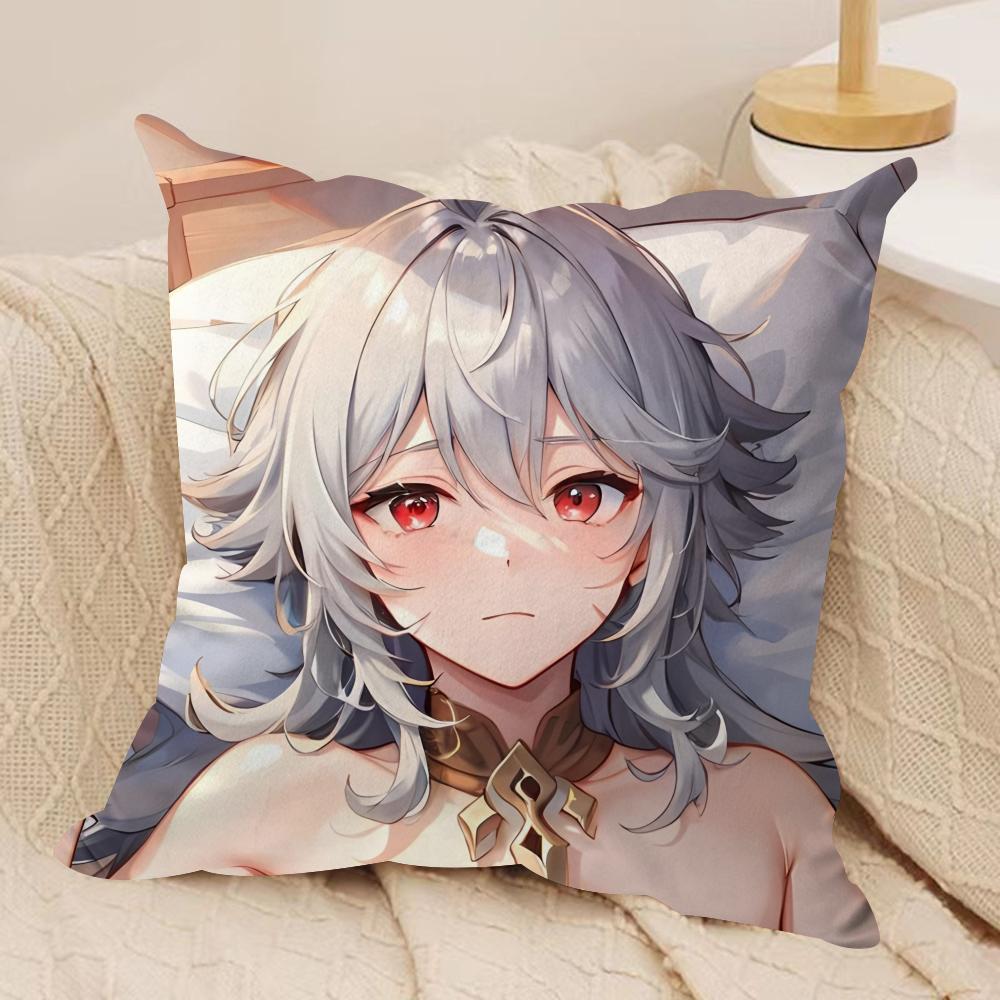 Razor Cute Genshin Impact Cushion Cover Silky Short Plush Invisible Zipper Dustproof Sofa Pillow Case For Home Decor