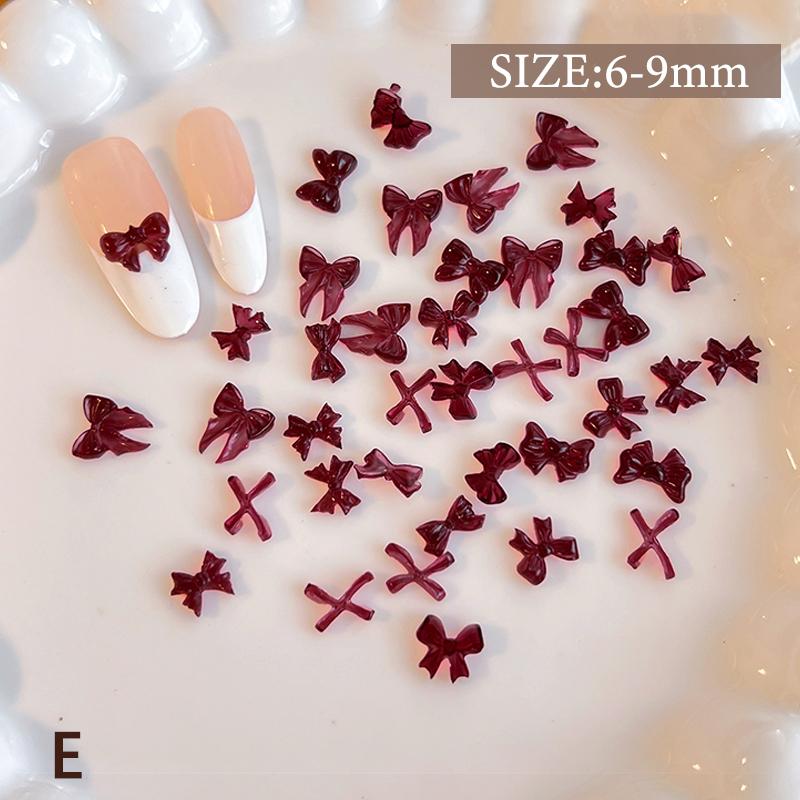 50 Pcs Mix Colorful Cute Bow Ribbon Resin Nail Art Decorations 3D Butterfly Nail Charm Jewelry Fashion DIY Accessories Manicure