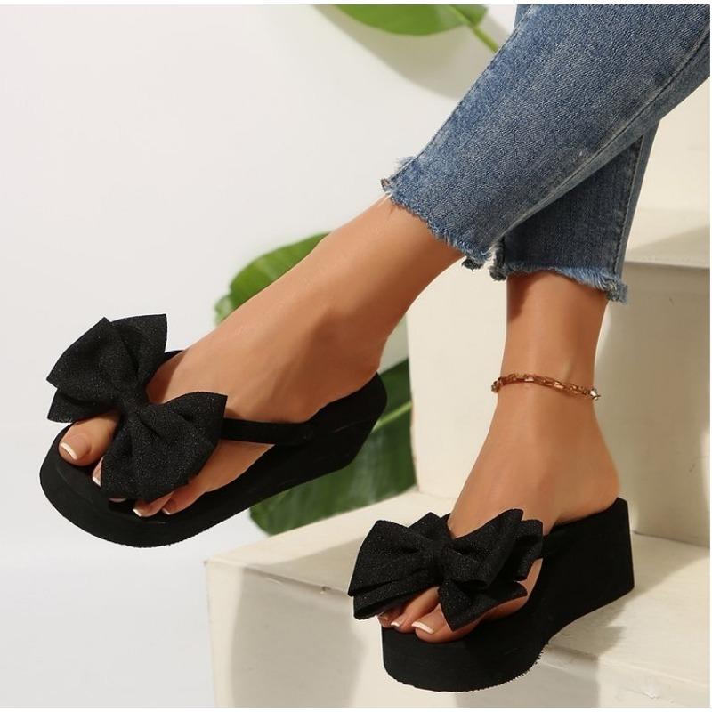 

Цветочные тапочки в елочку, Женские туфли на высоком каблуке, Летние прохладные тапочки, Нескользящие пенные толстые танкетки Zapatos De Mujer 42