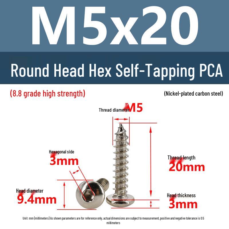 8.8 Grade Round Head Hex Socket Self-Tapping Screws M2-M4 Carbon Steel Bolts