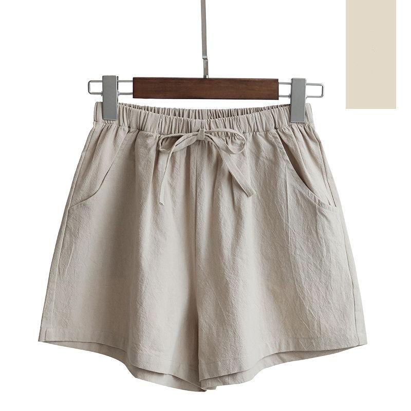 Spring and Summer Cotton and Linen Shorts Women's Outer Wear Thin A-line Wide-leg High-waist Slimming Large Size Loose Casual Shorts Women