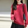 Women's Pure Wool Round Neck Sweater - Cozy Loose Knitwear for Autumn/Winter