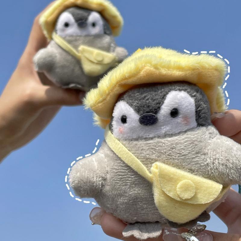 Mini Yellow Penguin Plush Backpack Adorable Stuffed Animal Keychain With Beaded Chain