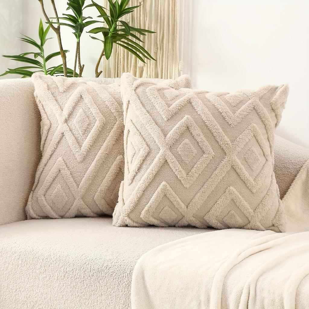 2Pcs Boho Abstract Plush Pillow Covers, Soft Fuzzy Decorative Cushion Cases for Couch, Sofa, Bedroom & Farmhouse Home Decor