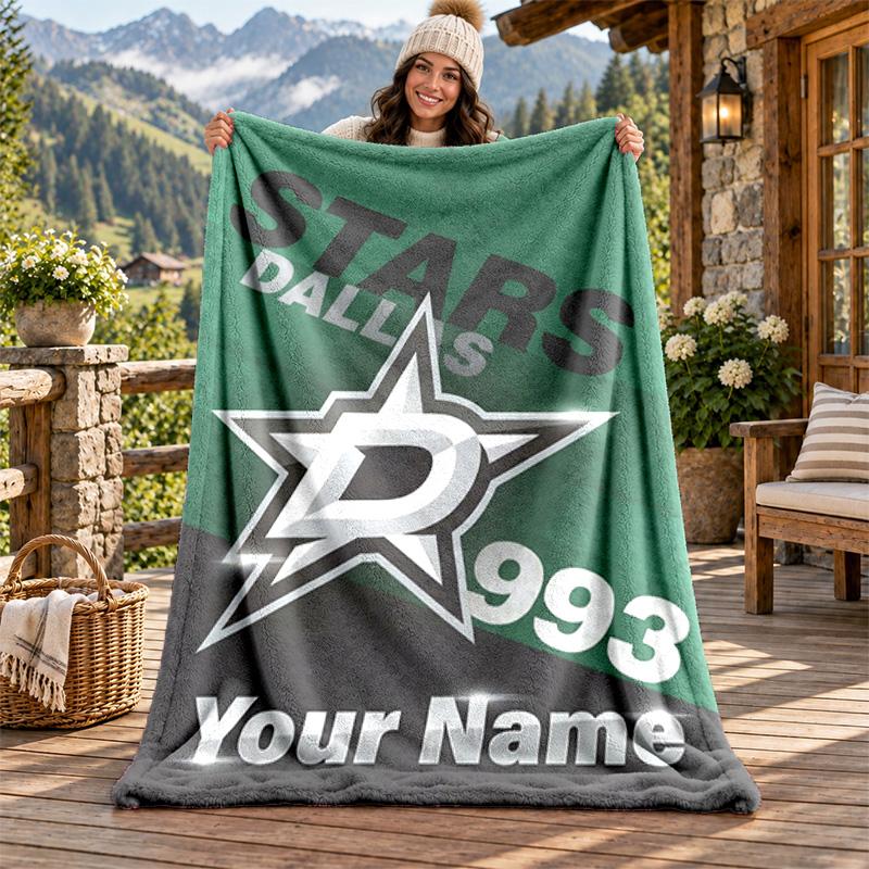 Dallas Stars Custom Name Flannel Blanket Personalized Soft Warm Plush Throw Blanket Customized Gift for Family Friends