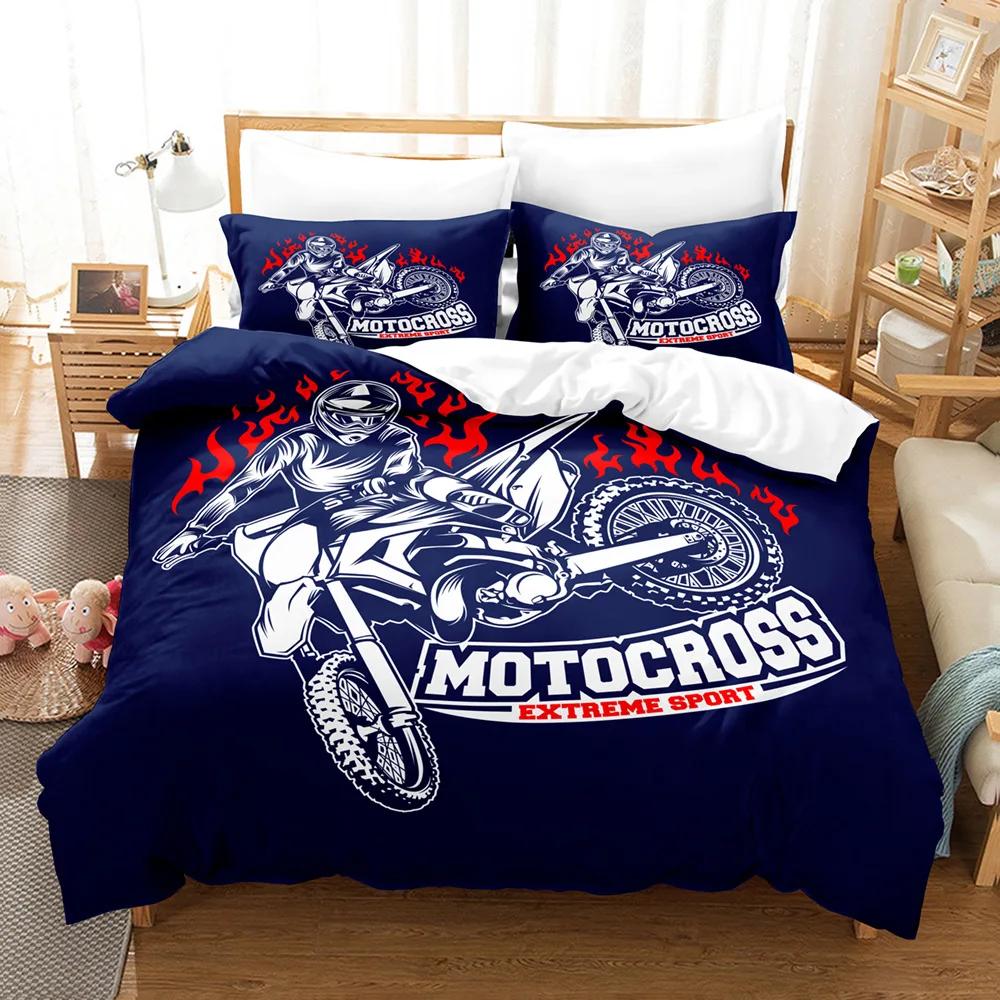 Motorcycle Duvet Cover Dirt Bike Extreme Sports Theme Motocross Racer King Queen Size for Boy Girl Adult for Bedroom Decoration