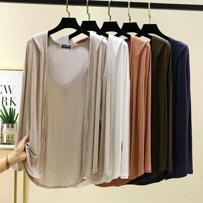 Women's Modal Hooded Cardigan Summer Thin Long-sleeve Plus-size Cardigan Jacket  Casual Sun-protection Top