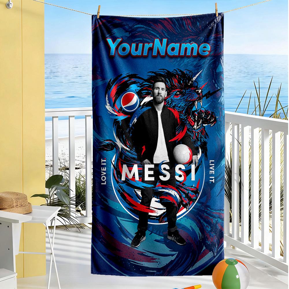 Messi Customize Your Name Beach Towel Quick-Dry Soft Microfiber