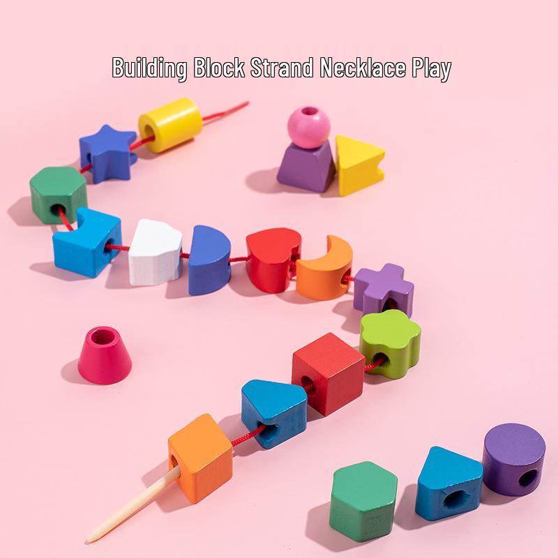 Children's Wooden Beads & Shapes Educational Toy for Color and Shape Recognition