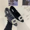 Chaussures simples noires en daim à strass rehaussantes pour femmes chaussures d'automne et d'hiver avec jupes Mary Jane en peluche chaussures moelleuses