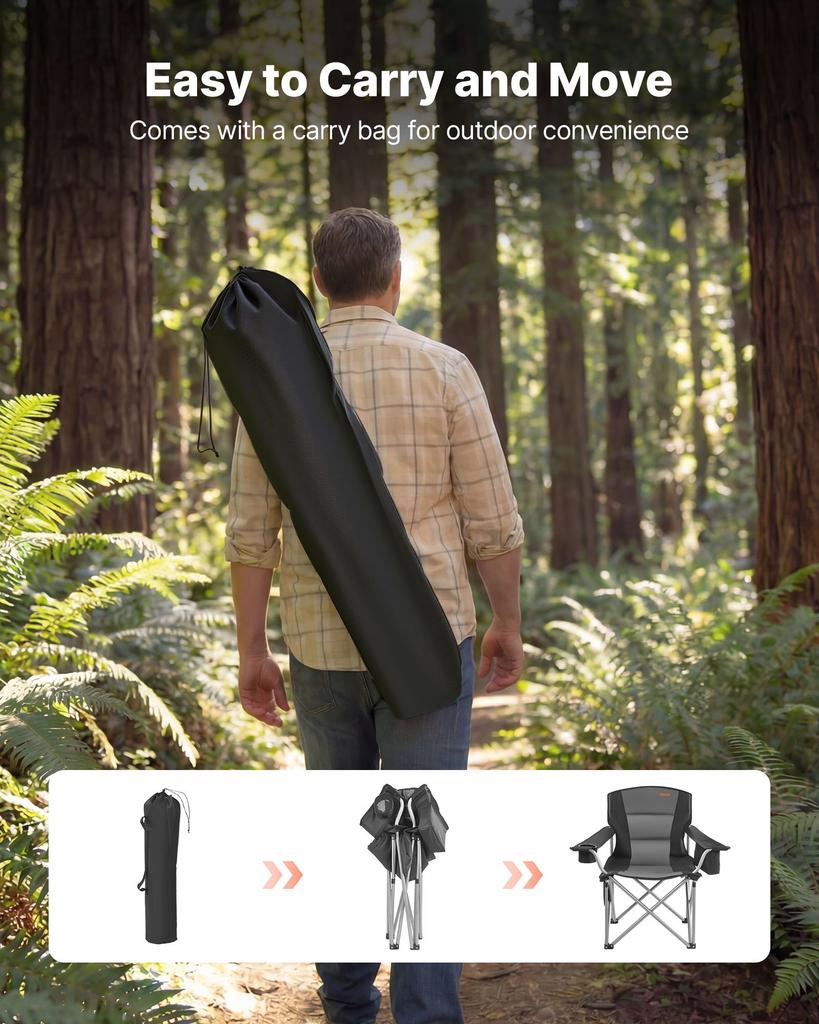 VEVOR Oversized Camping Chairs, 204 kg Heavy Duty Support, Portable Folding Camp Chairs with Padded Backrest & Armrests