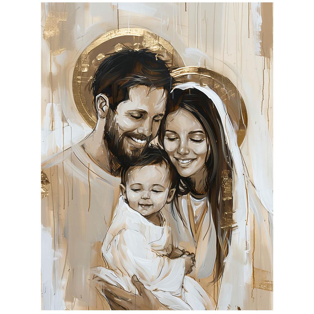 Rodzina Boża - Uśmiech Jezusa Rodzina Boża - Uśmiech Jezusa, 50X70 Cm, Rama Drewniana Ciemny Brąz, Papier Matowy 230 Gsm