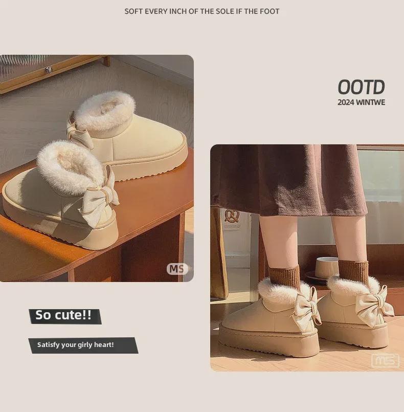 Women's Bow-Knot Cotton Heel Boots: Warm, Stylish & Versatile for Winter