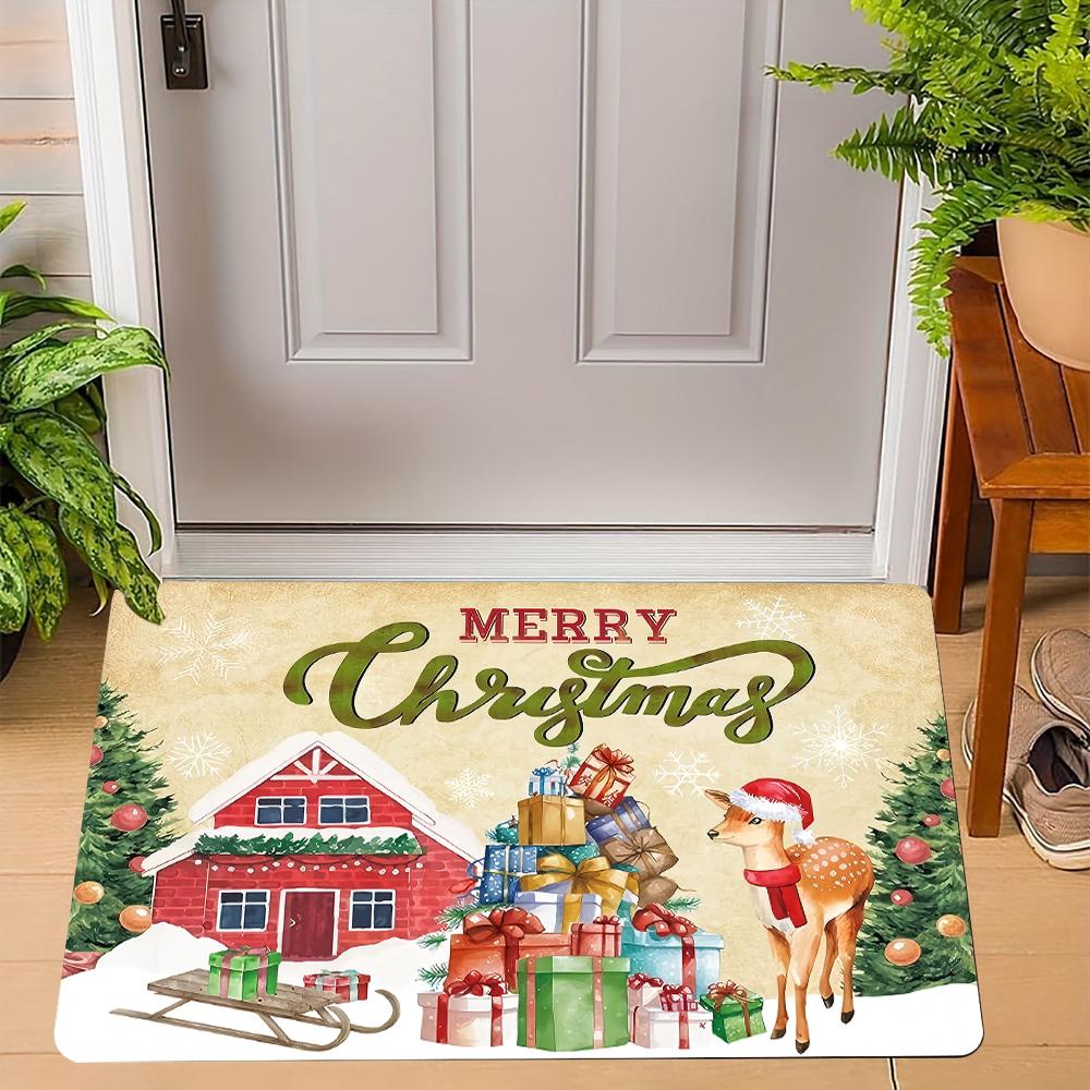 Winter Christmas Print Welcome Doormat Non-Slip Machine Washable Carpet For Living Room Bedroom Bathroom Kitchen Laundry Rug