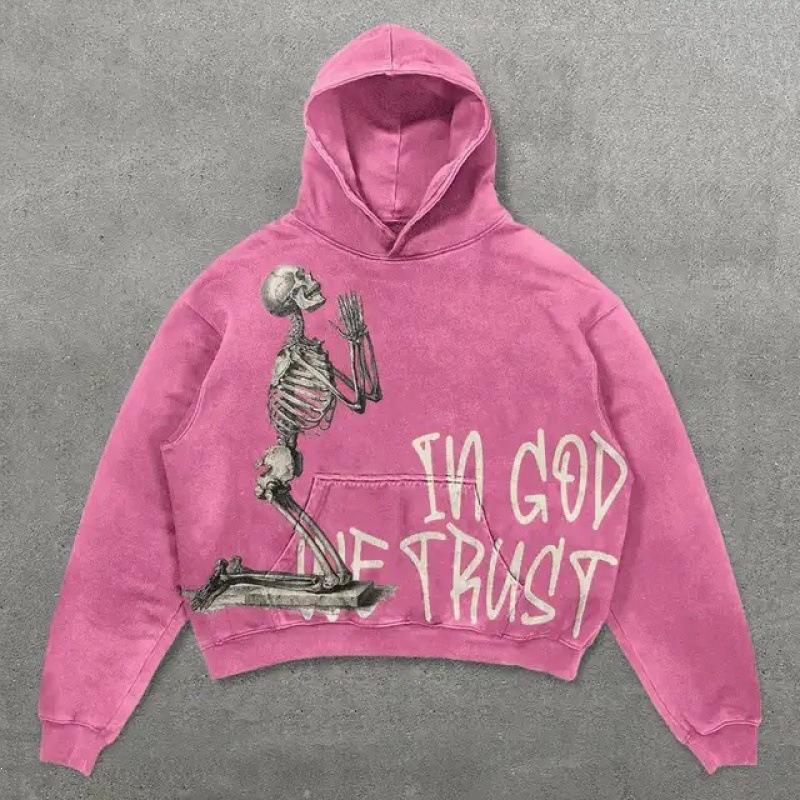 Felpa con cappuccio da uomo Street Fashion Trend Brand Teschio Stampa Digitale 3D Casual Larga