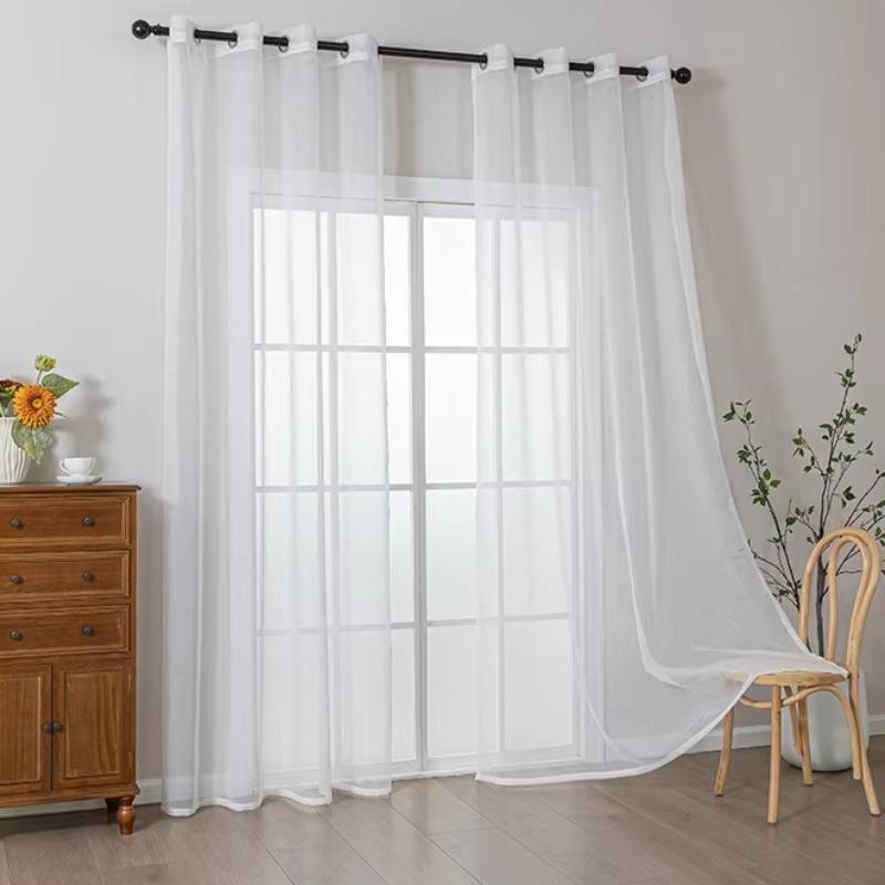 Modern Solid Color Sheer Curtain with Light Filtering Privacy Fabric for Living Room Bedroom French Window Home Decoration