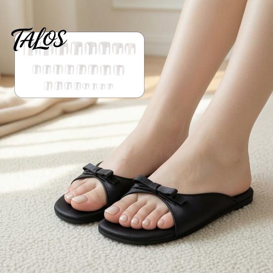 Women Toenail Covers 24Pcs Pearlescent White Press on Toenails, Short Square Stick-on Fake Nails Glossy Toenails for Women, Removable Glue False