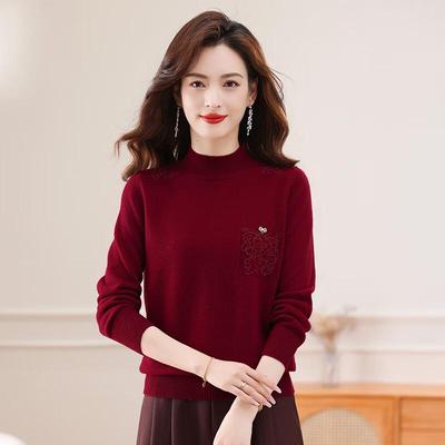 Women's 100% Wool Semi-High Collar Thick Sweater