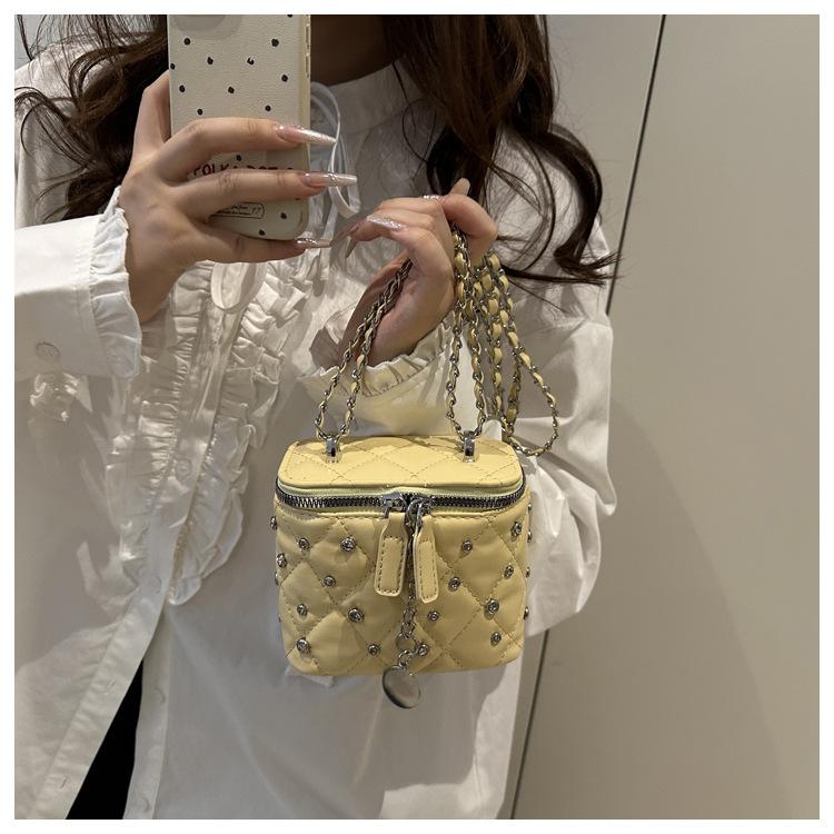 New Fashion Mini Quilted Box Bag for Women Diamond Stitch Faux Leather Chain Shoulder Crossbody Purse